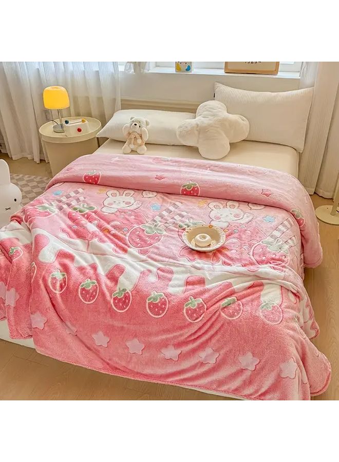 Sweet Rabbit Strawberry Flannel Blanket 70 87x78 74 Inch Soft Breathable All Season Throw For Bed Sofa Office - Image 4